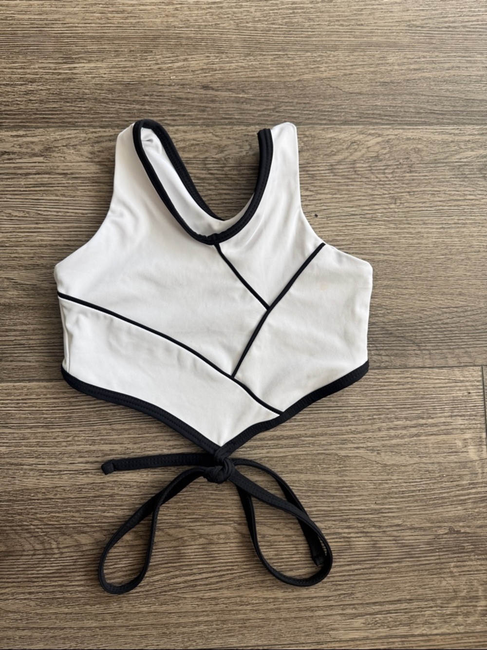 Girls White and Black Trim Crop Tank Top